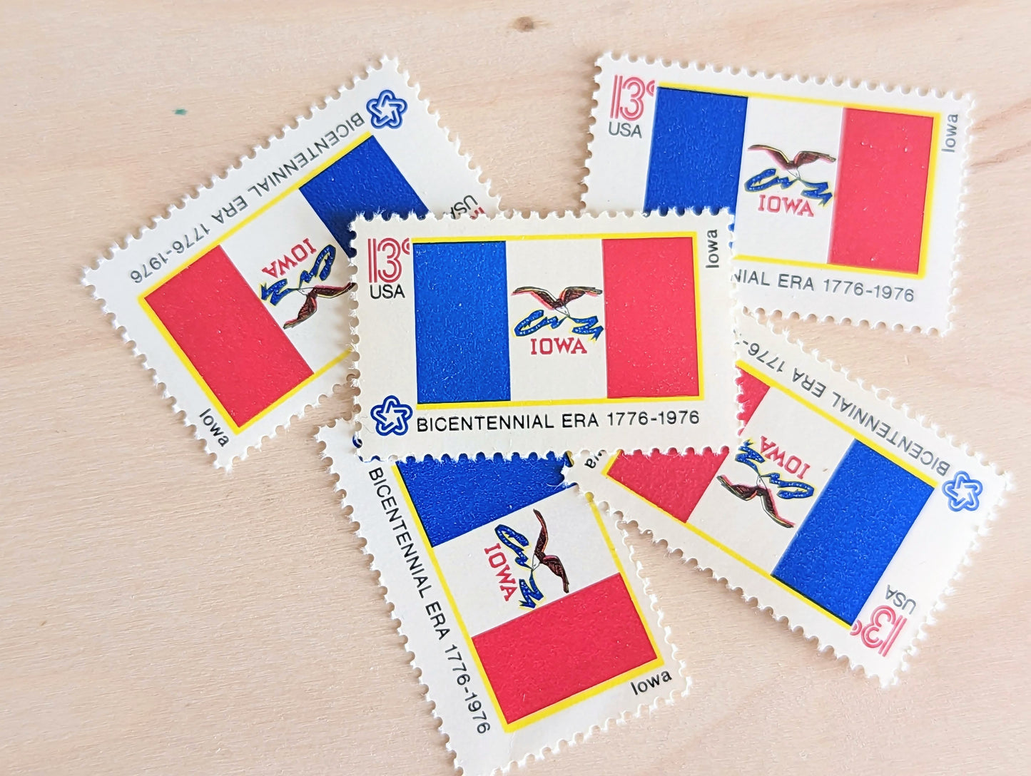 Iowa State Flag Stamps, Set of 10, Vintage Unused USPS 13 Cent Postage Stamps, State Flag Stamps 1976, Gummed