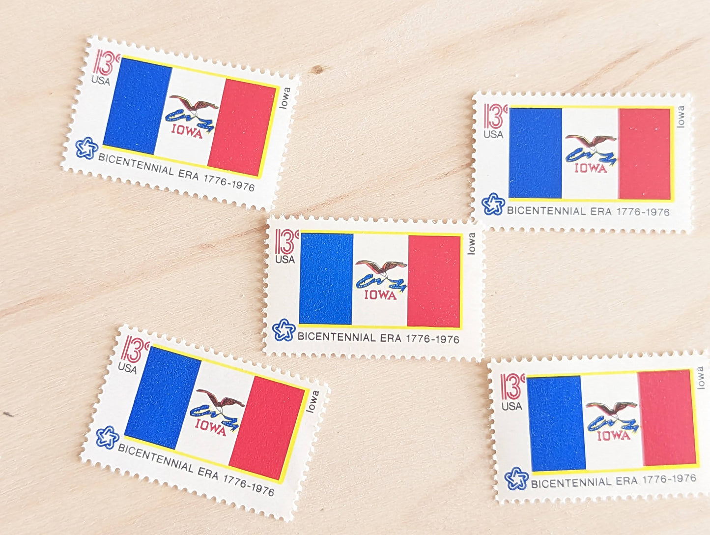Iowa State Flag Stamps, Set of 10, Vintage Unused USPS 13 Cent Postage Stamps, State Flag Stamps 1976, Gummed