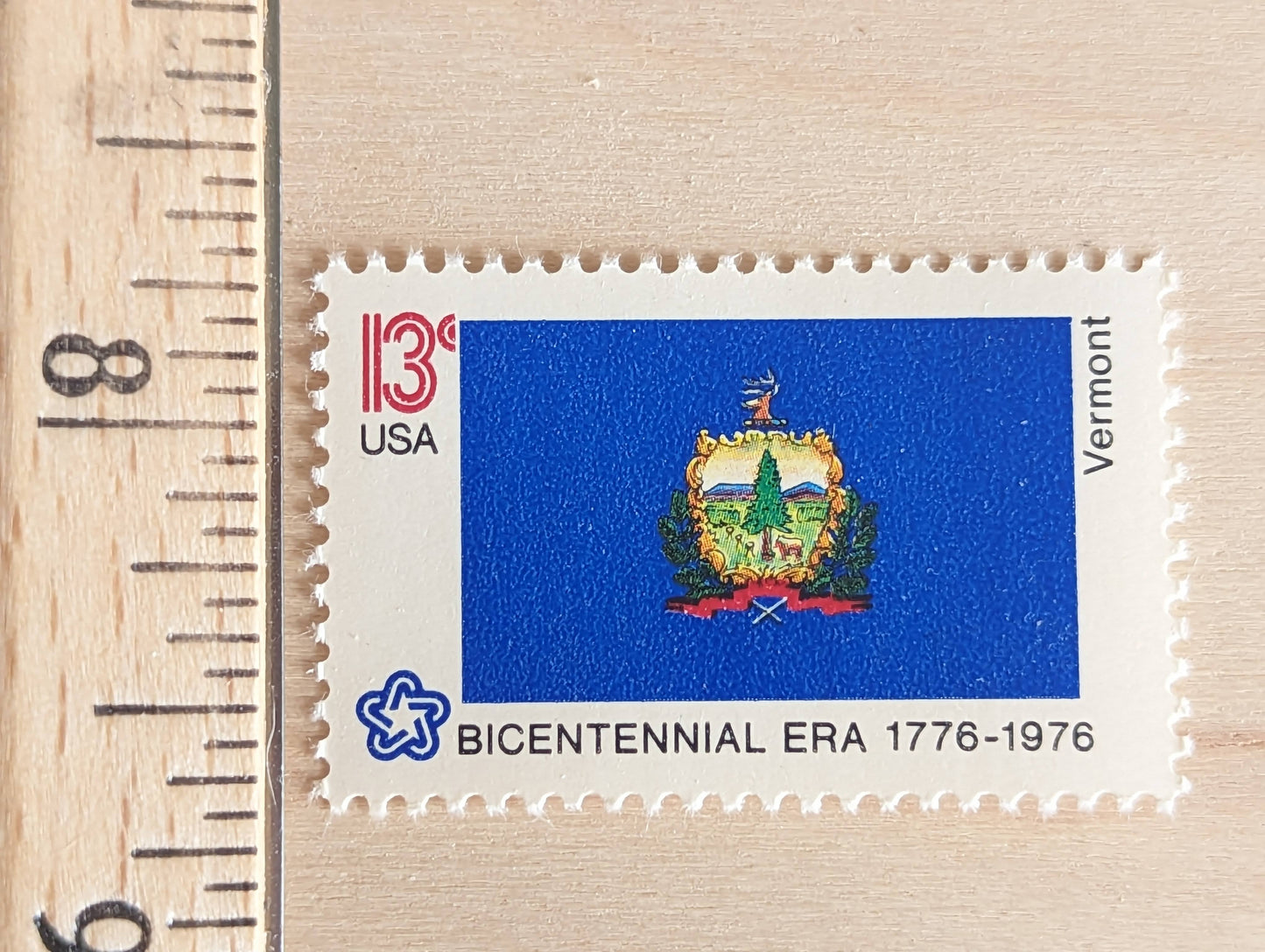 Vermont State Flag, Set of 10, Vintage Unused USPS 13 Cent Postage Stamps, State Flags 1976, Gummed