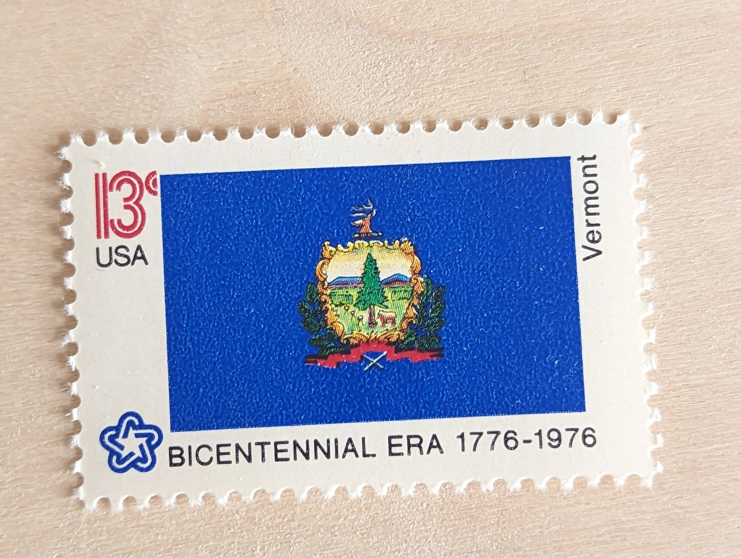 Vermont State Flag, Set of 10, Vintage Unused USPS 13 Cent Postage Stamps, State Flags 1976, Gummed