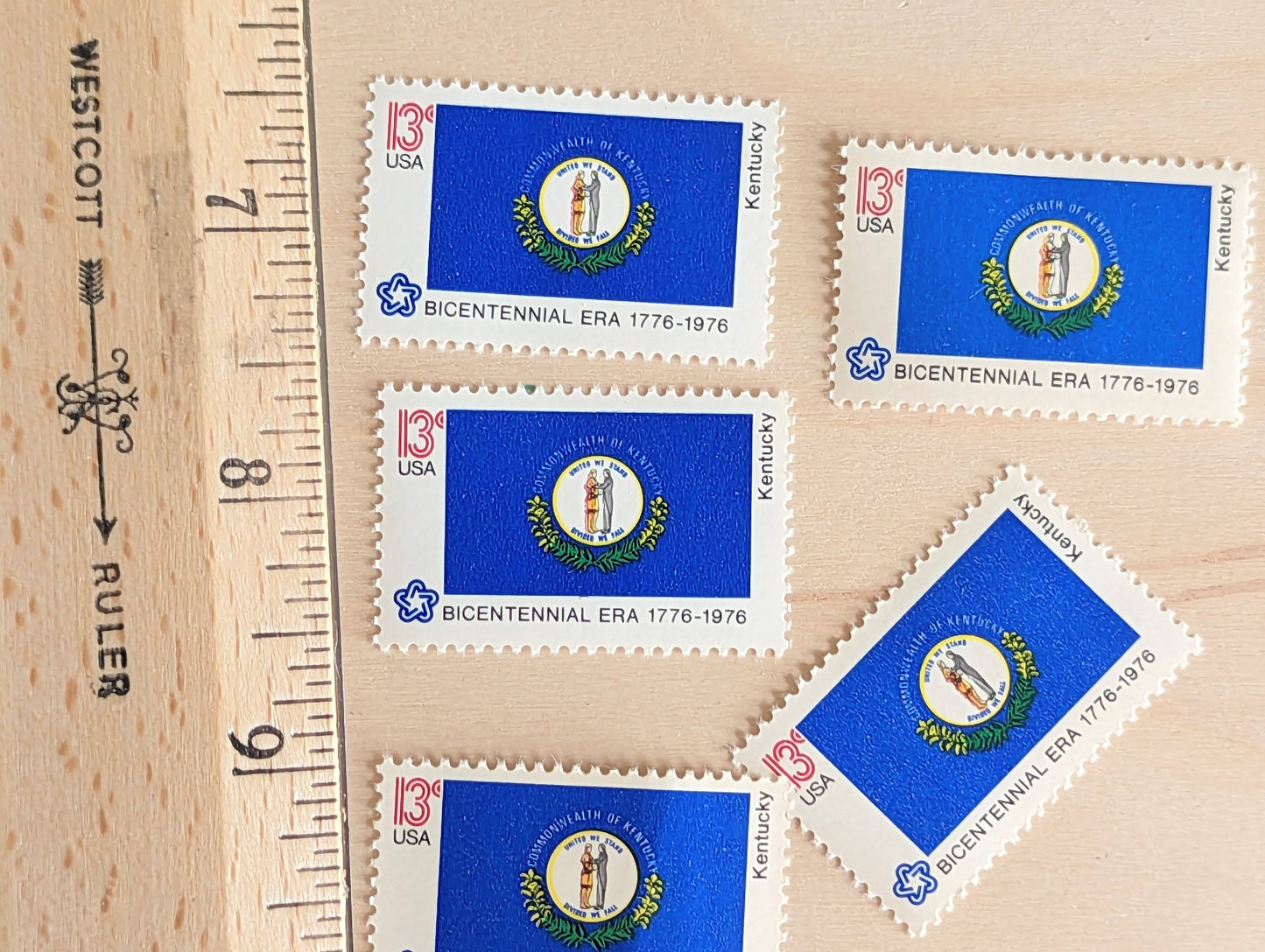 Kentucky State Flag, Set of 10, Vintage Unused USPS 13 Cent Postage Stamps, State Flags 1976, Gummed