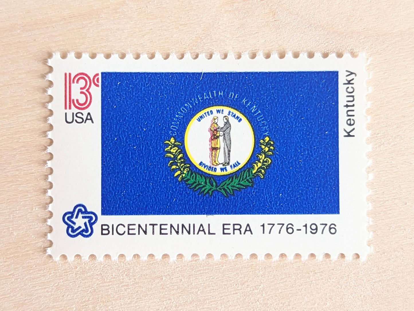 Kentucky State Flag, Set of 10, Vintage Unused USPS 13 Cent Postage Stamps, State Flags 1976, Gummed