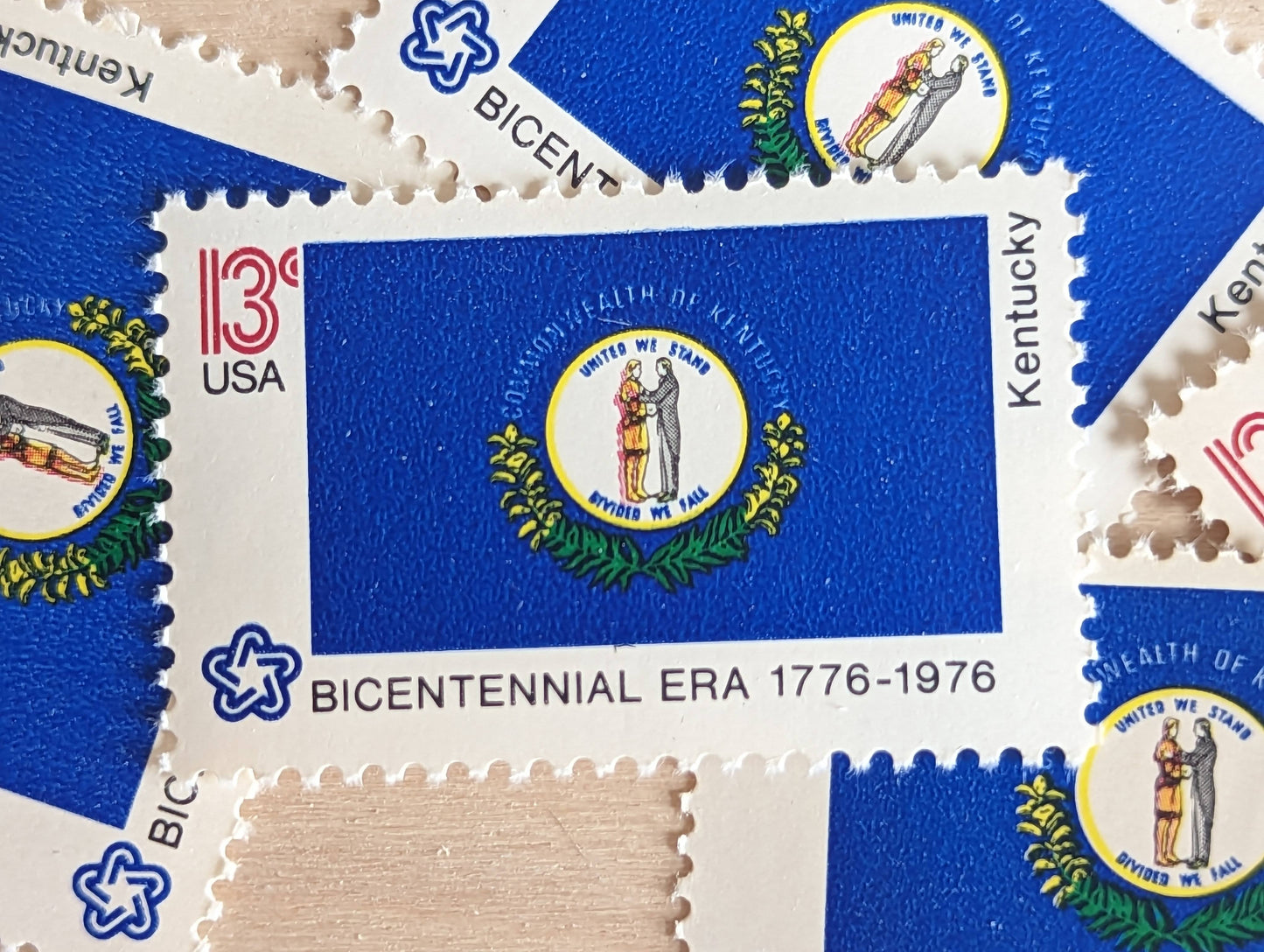 Kentucky State Flag, Set of 10, Vintage Unused USPS 13 Cent Postage Stamps, State Flags 1976, Gummed