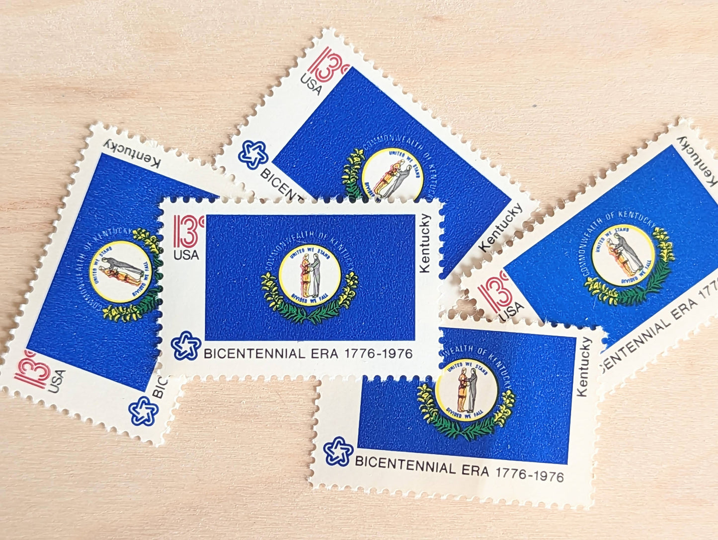 Kentucky State Flag, Set of 10, Vintage Unused USPS 13 Cent Postage Stamps, State Flags 1976, Gummed