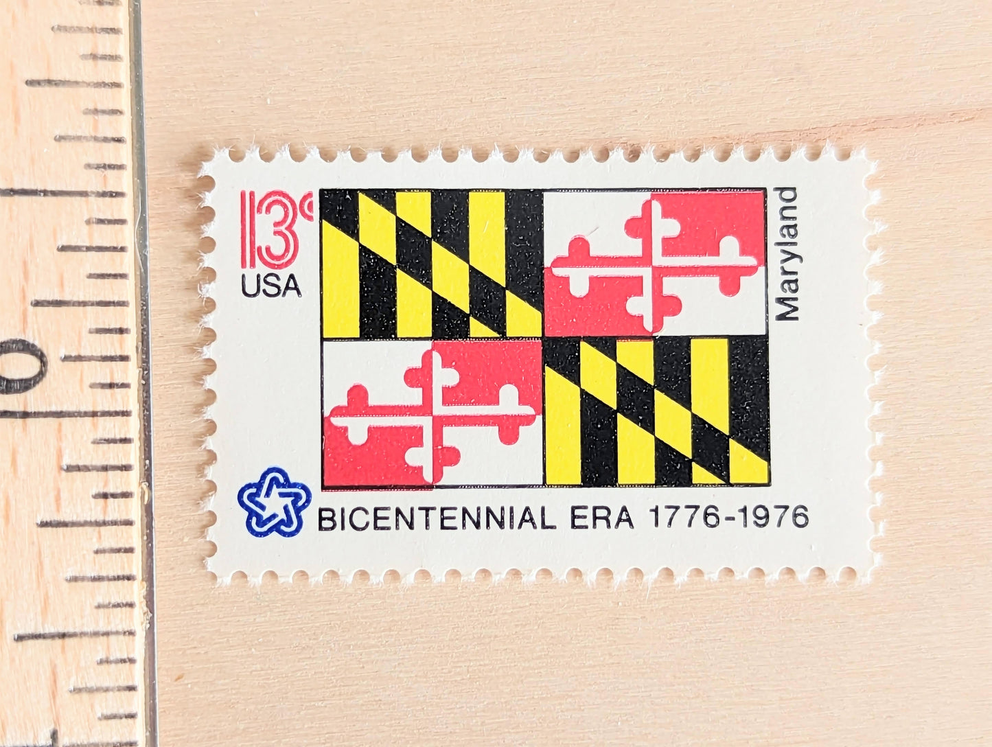 Maryland State Flag, Set of 10, Vintage Unused USPS 13 Cent Postage Stamps, State Flags 1976, Gummed