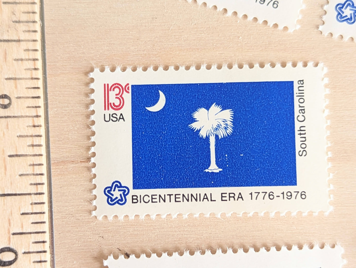 South Carolina State Flag, Set of 10, Vintage Unused USPS 13 Cent Postage Stamps, State Flags 1976, Gummed