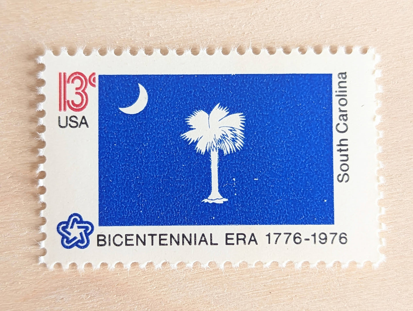 South Carolina State Flag, Set of 10, Vintage Unused USPS 13 Cent Postage Stamps, State Flags 1976, Gummed
