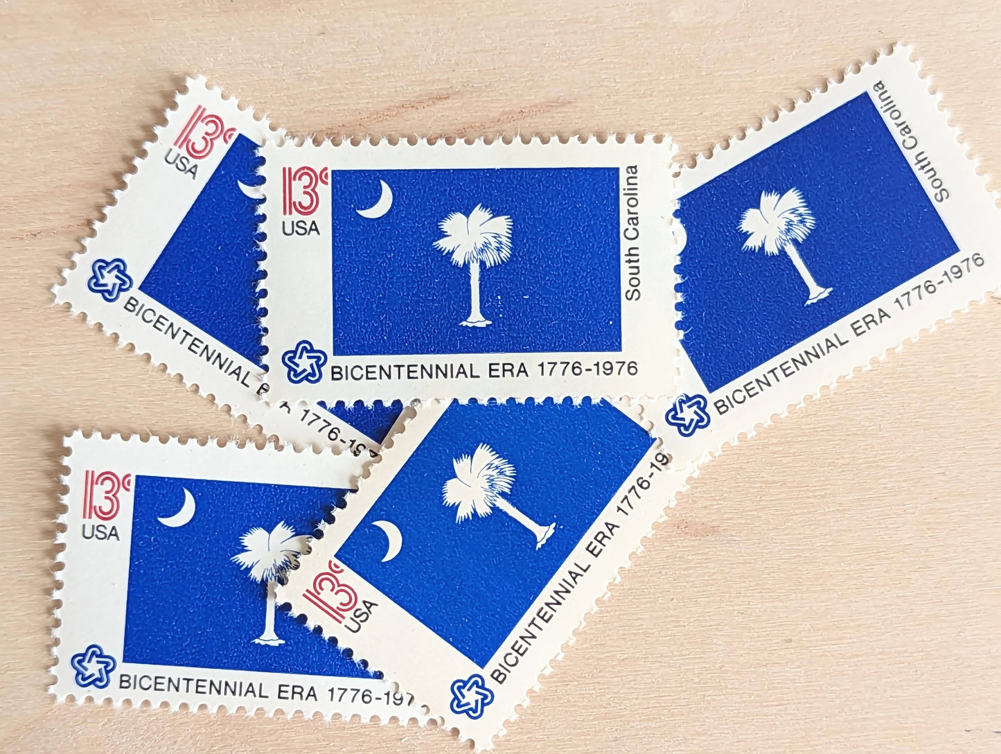 South Carolina State Flag, Set of 10, Vintage Unused USPS 13 Cent Postage Stamps, State Flags 1976, Gummed