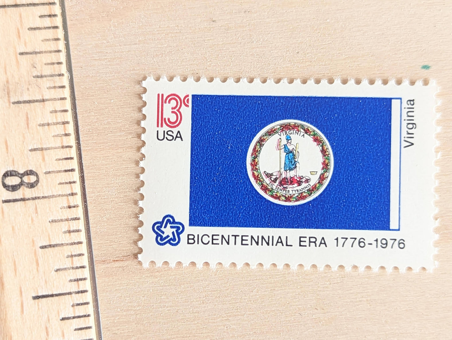 Virginia State Flag, Set of 10, Vintage Unused USPS 13 Cent Postage Stamps, State Flags 1976, Gummed