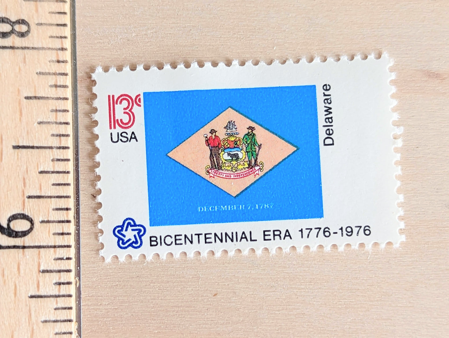 Delaware State Flag, Set of 10, Vintage Unused USPS 13 Cent Postage Stamps, State Flags 1976, Gummed