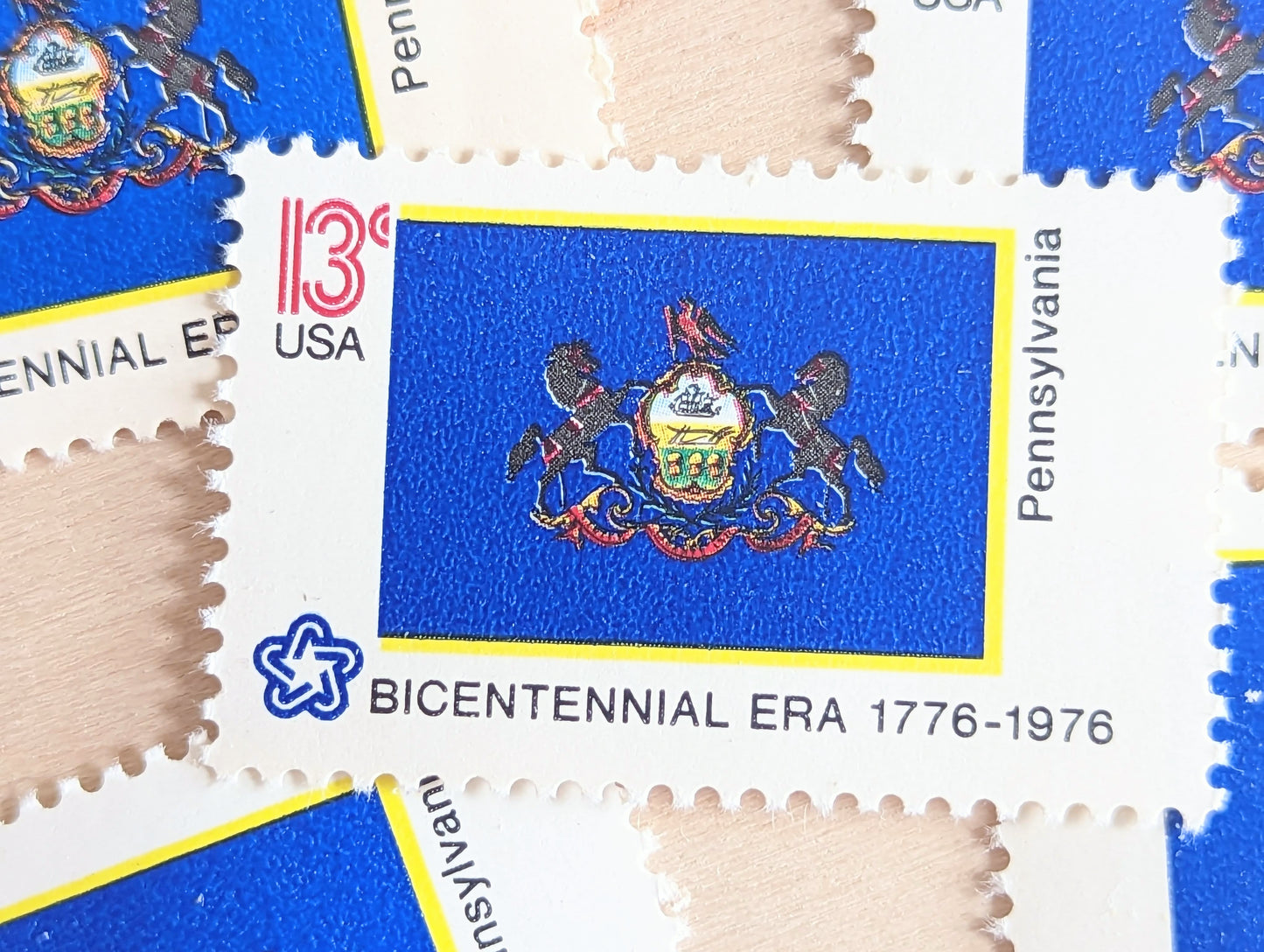 Pennsylvania State Flag, Set of 10, Vintage Unused USPS 13 Cent Postage Stamps, State Flags 1976, Gummed