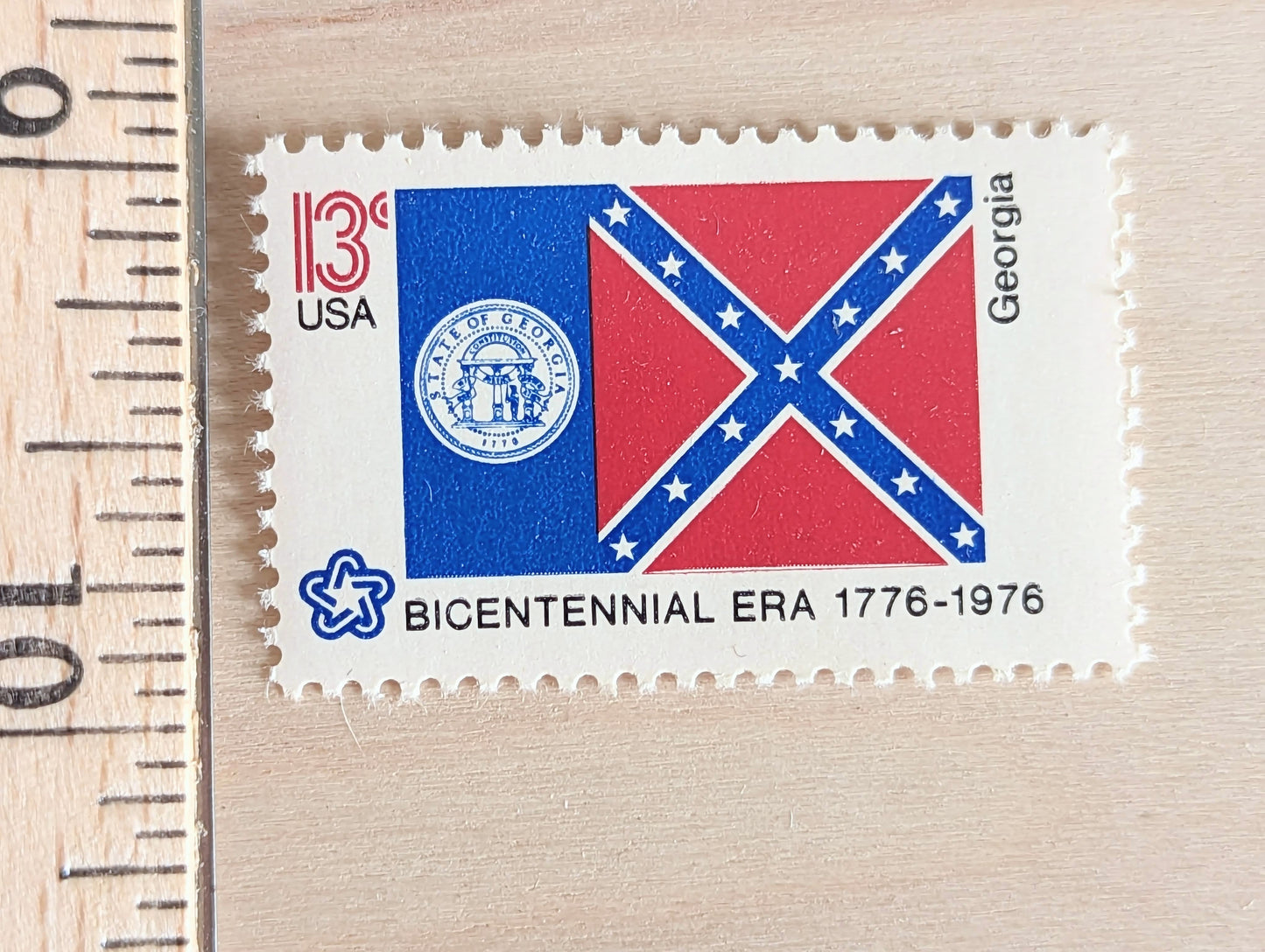 Georgia State Flag, Set of 10, Vintage Unused USPS 13 Cent Postage Stamps, State Flags 1976, Gummed