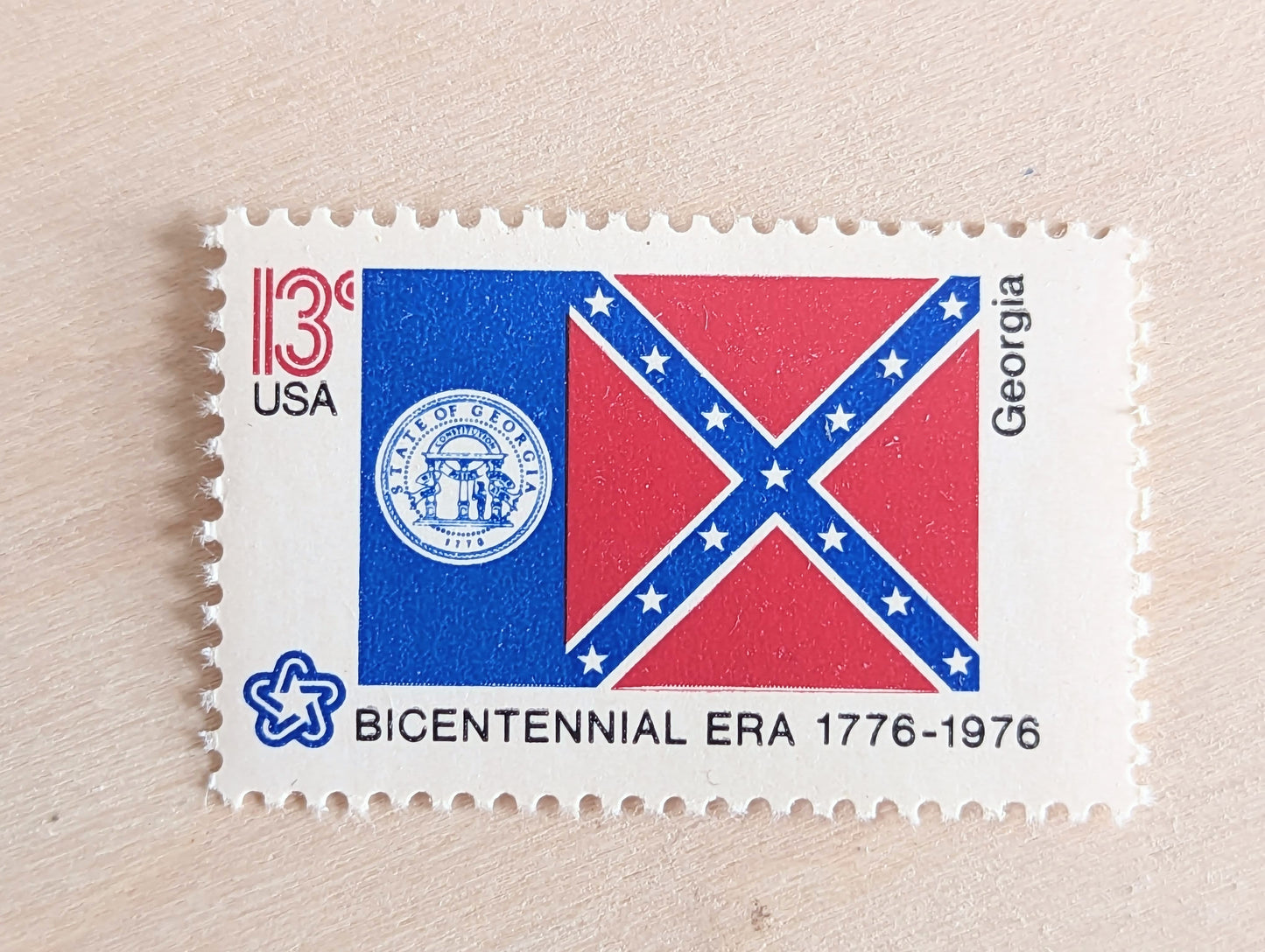 Georgia State Flag, Set of 10, Vintage Unused USPS 13 Cent Postage Stamps, State Flags 1976, Gummed