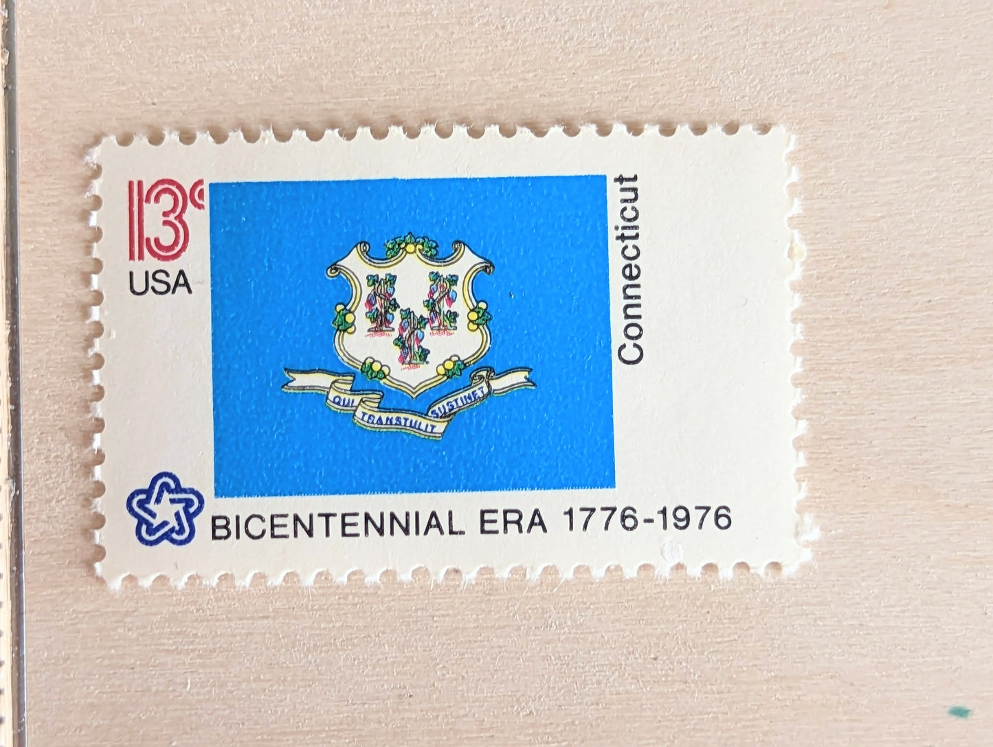 Connecticut State Flag, Set of 10, Vintage Unused USPS 13 Cent Postage Stamps, State Flags 1976, Gummed