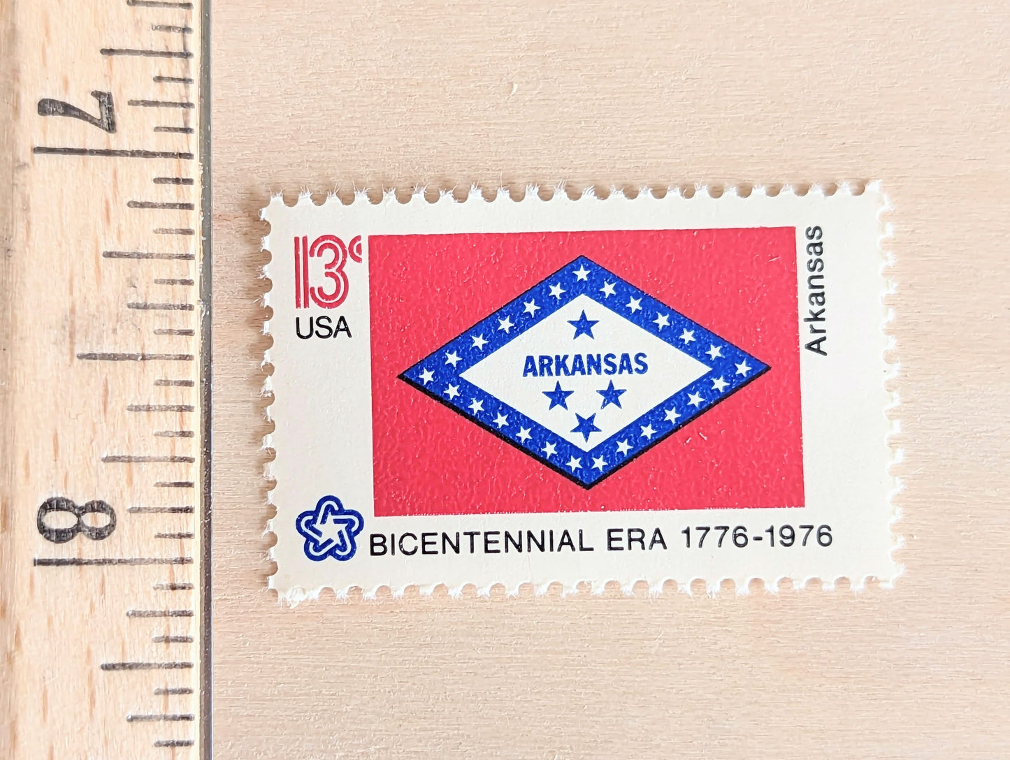 Arkansas State Flag, Set of 10, Vintage Unused USPS 13 Cent Postage Stamps, State Flags 1976, Gummed
