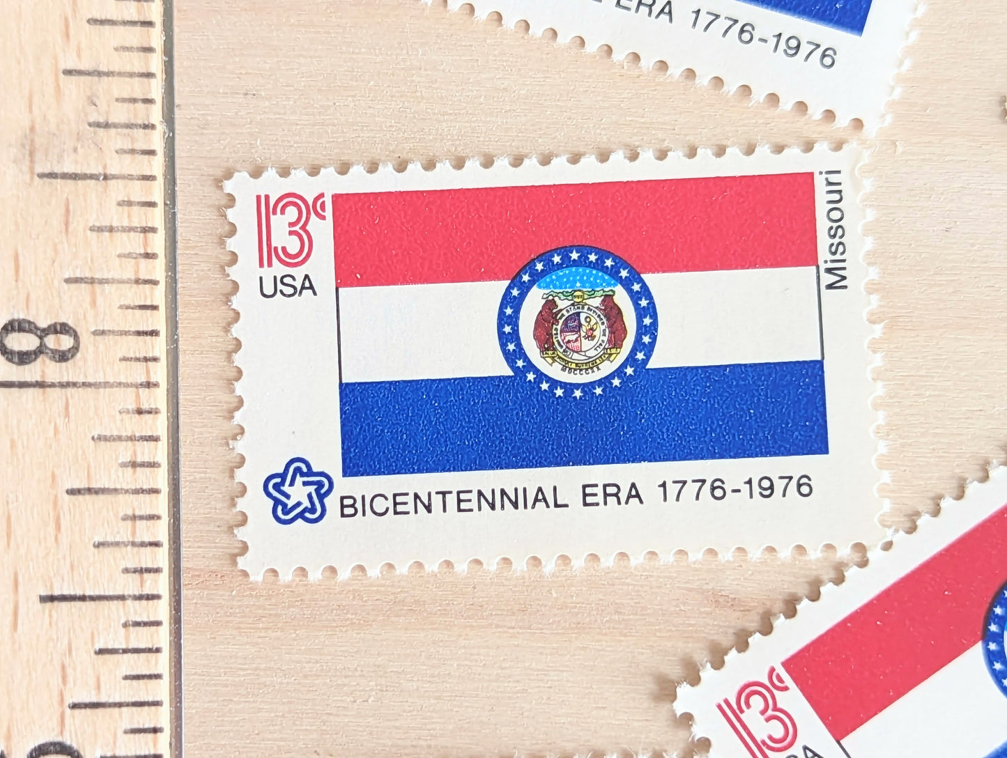Missouri State Flag, Set of 10, Vintage Unused USPS 13 Cent Postage Stamps, State Flags 1976, Gummed