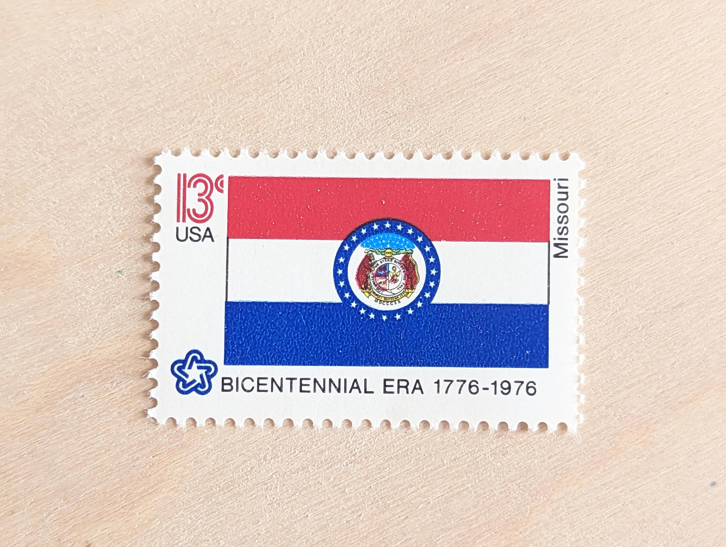 Missouri State Flag, Set of 10, Vintage Unused USPS 13 Cent Postage Stamps, State Flags 1976, Gummed