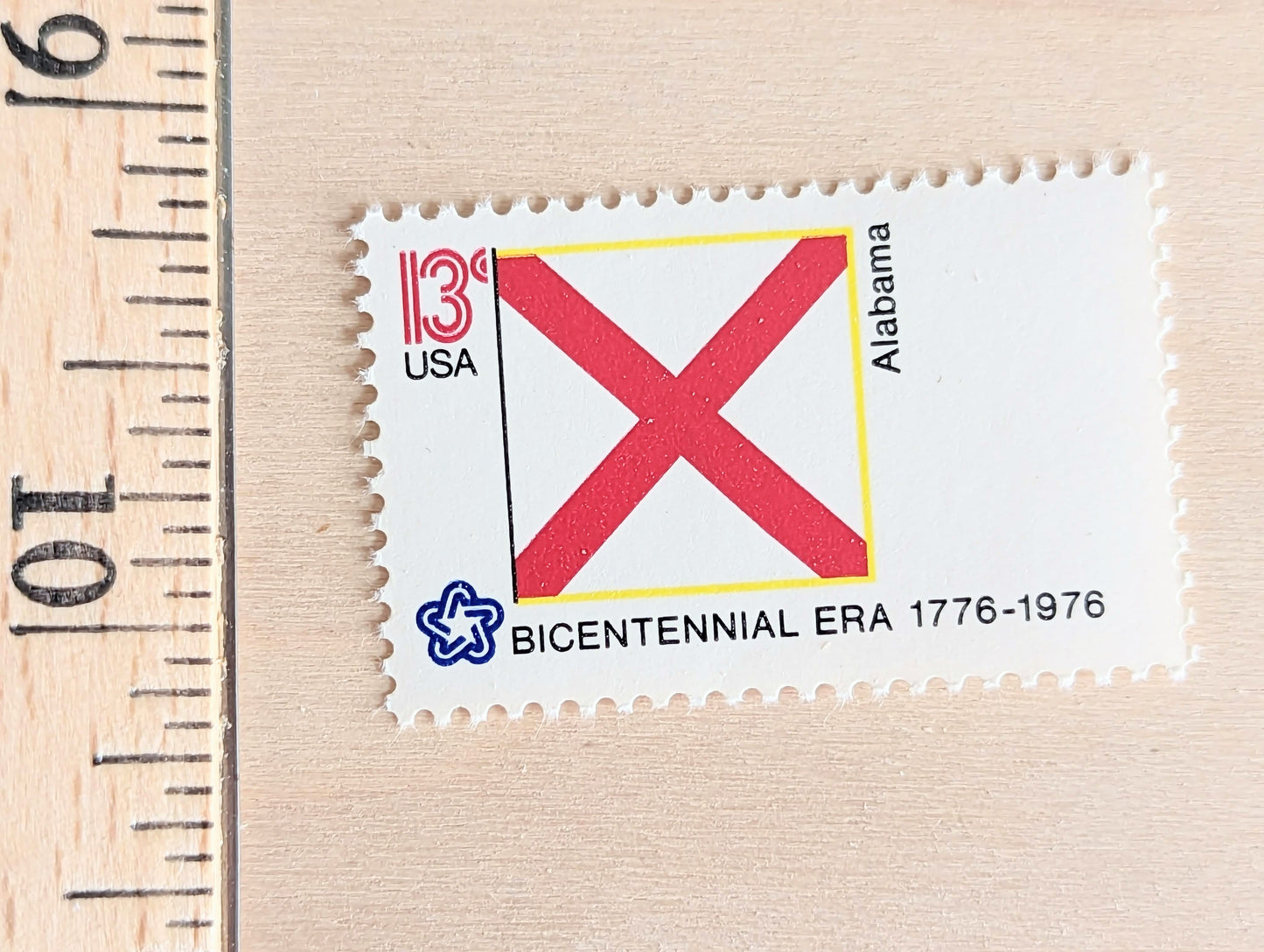 Alabama State Flag, Set of 10, Vintage Unused USPS 13 Cent Postage Stamps, State Flags 1976, Gummed