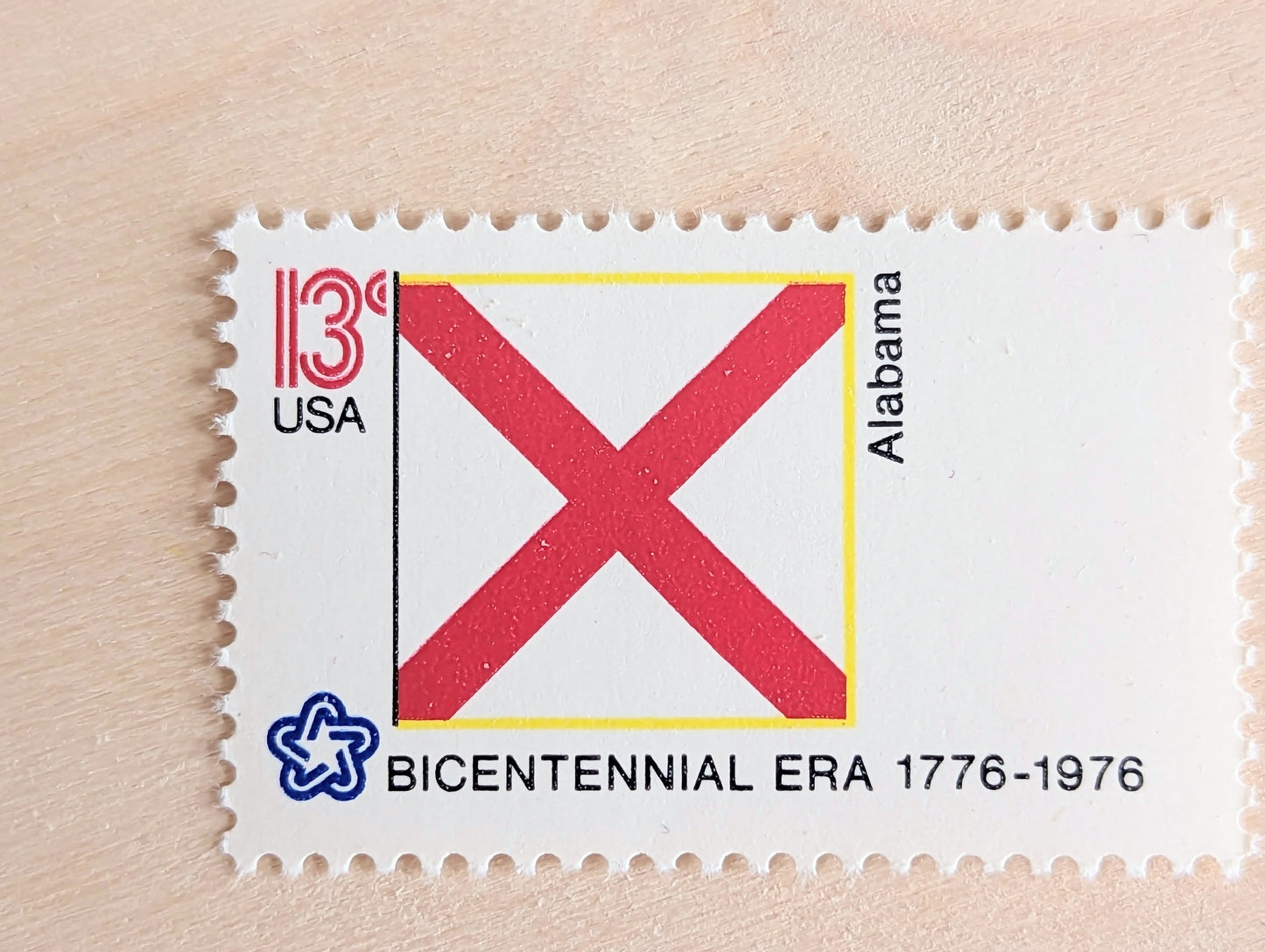 Alabama State Flag, Set of 10, Vintage Unused USPS 13 Cent Postage Stamps, State Flags 1976, Gummed