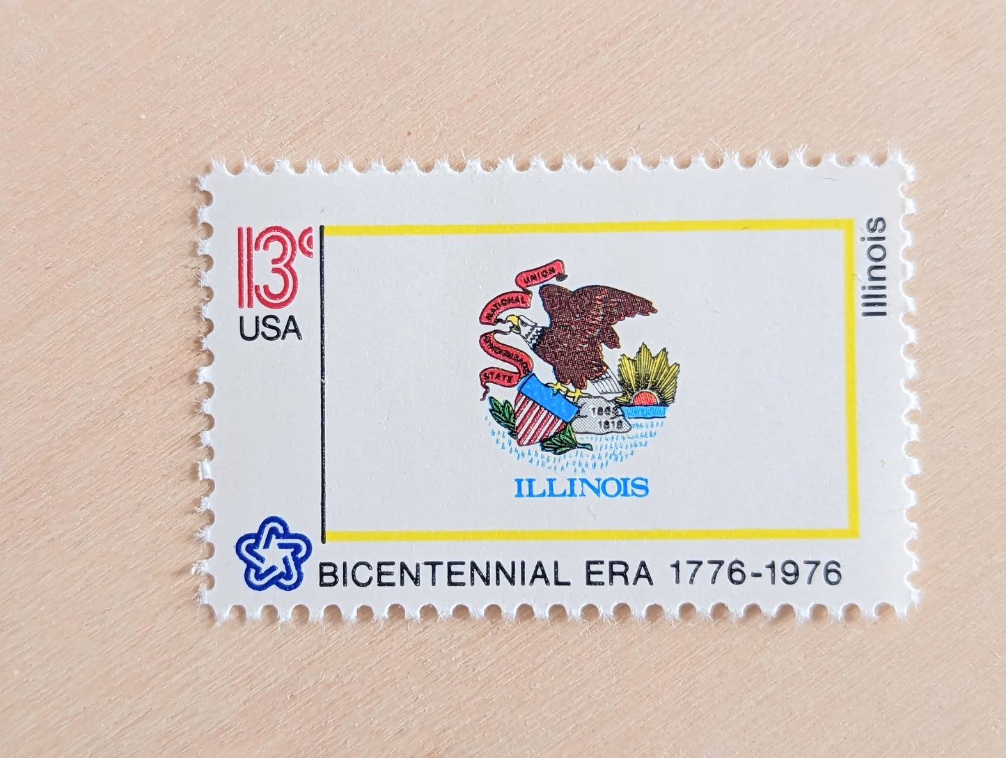 Illinois State Flag, Set of 10, Vintage Unused USPS 13 Cent Postage Stamps, State Flags 1976, Gummed