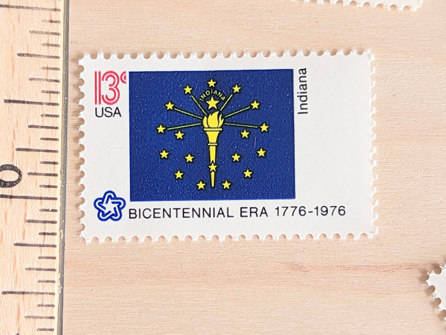 Indiana State Flag, Set of 10, Vintage Unused USPS 13 Cent Postage Stamps, State Flags 1976, Gummed
