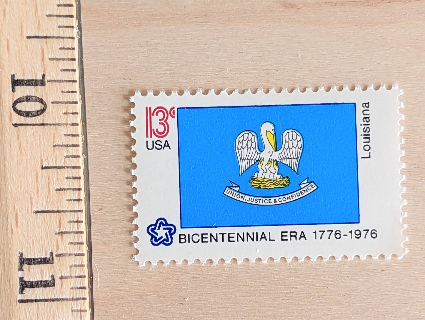 Louisiana State Flag, Set of 10, Vintage Unused USPS 13 Cent Postage Stamps, State Flags 1976, Gummed