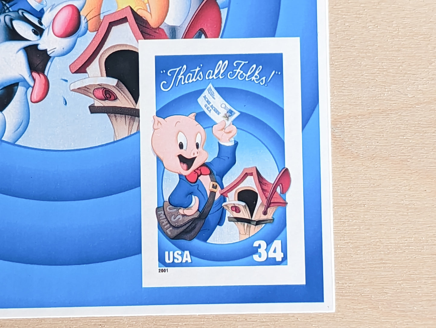 Porky Pig "That's All Folks!", Sheet of 10, Vintage Unused USPS 34 Cent Postage Stamps, Looney Tunes Stamps (Souvenir Sheet), 2000, Gummed