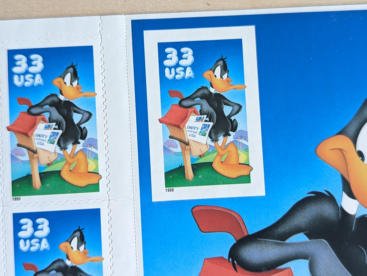 Daffy Duck Looney Tunes, Sheet of 10, Vintage Unused USPS 33 Cent Postage Stamps, Looney Tunes Stamps (Souvenir Sheet), 1999, Gummed