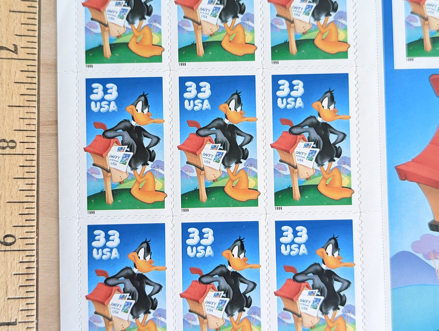Daffy Duck Looney Tunes, Sheet of 10, Vintage Unused USPS 33 Cent Postage Stamps, Looney Tunes Stamps (Souvenir Sheet), 1999, Gummed