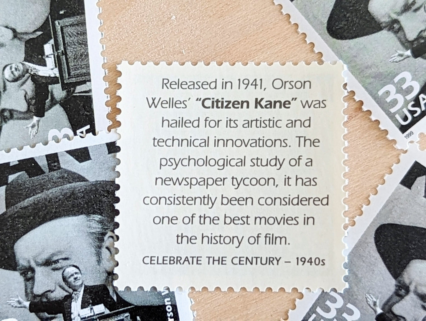 Citizen Kane stamps, Set of 5, Vintage Unused USPS 33 Cent Postage Stamps, 1940s Celebrate the Century Stamps 1998, Gummed