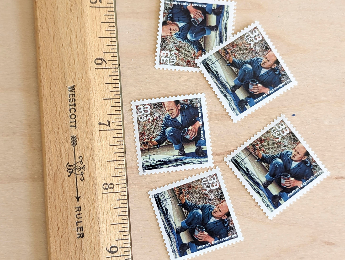 Abstract Expressionism stamps, Jackson Pollock, Set of 5, Vintage Unused USPS 33 Cent Postage Stamps, 1940s Celebrate the Century Stamps 1998, Gummed