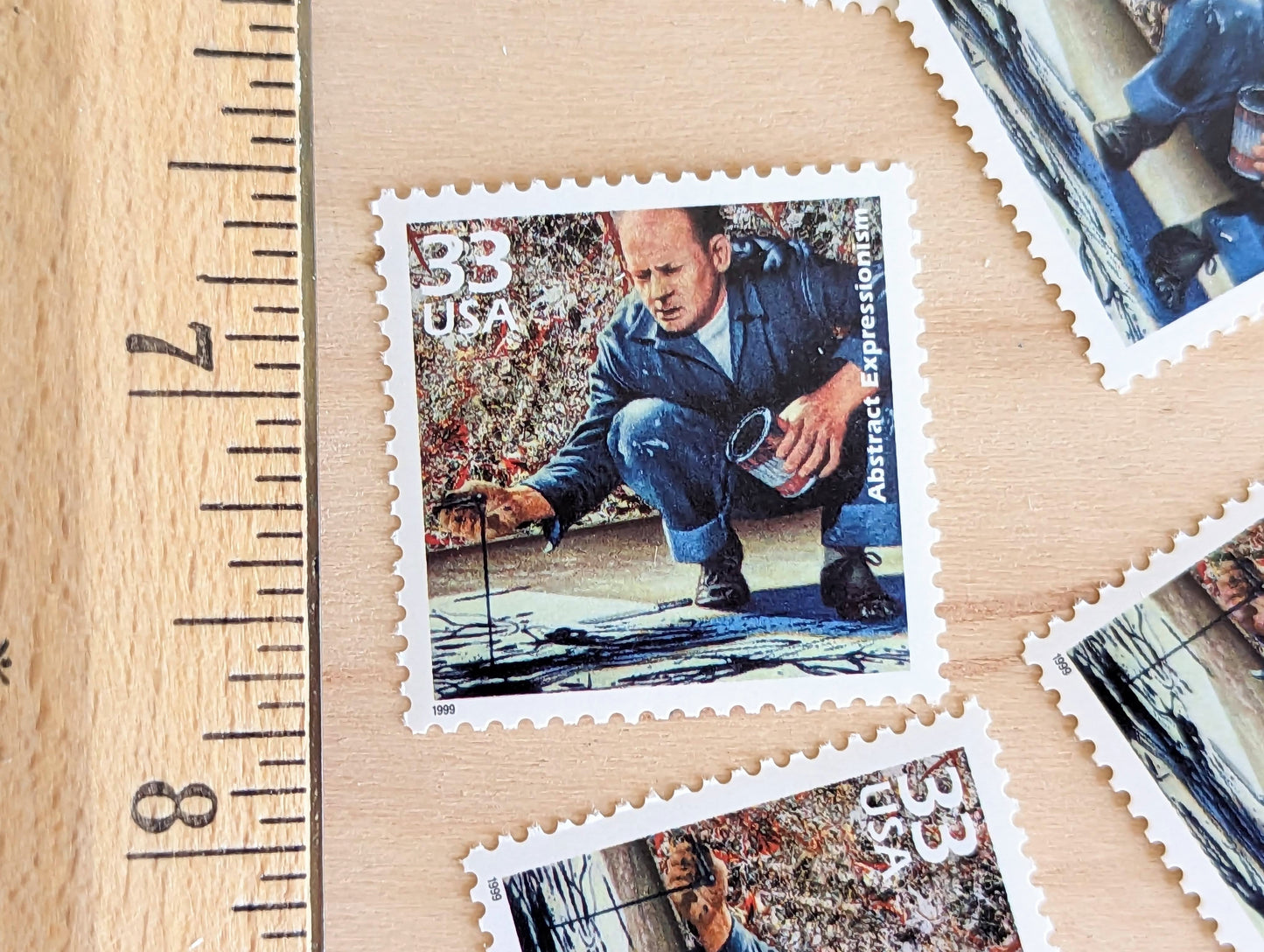 Abstract Expressionism stamps, Jackson Pollock, Set of 5, Vintage Unused USPS 33 Cent Postage Stamps, 1940s Celebrate the Century Stamps 1998, Gummed