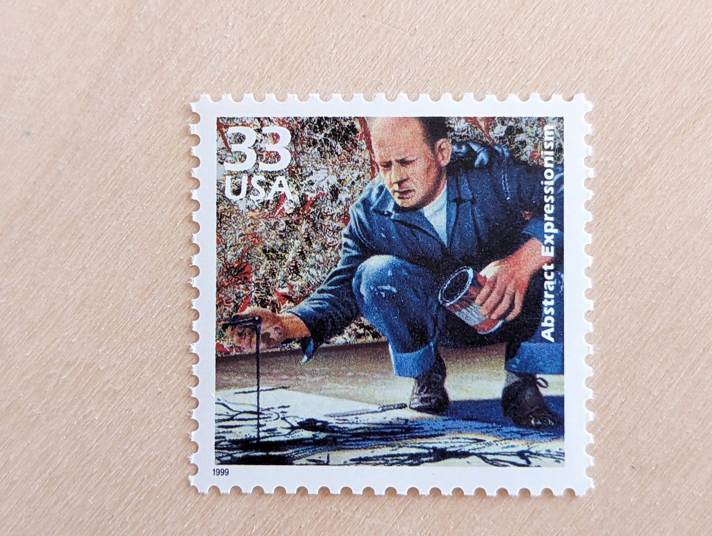 Abstract Expressionism stamps, Jackson Pollock, Set of 5, Vintage Unused USPS 33 Cent Postage Stamps, 1940s Celebrate the Century Stamps 1998, Gummed