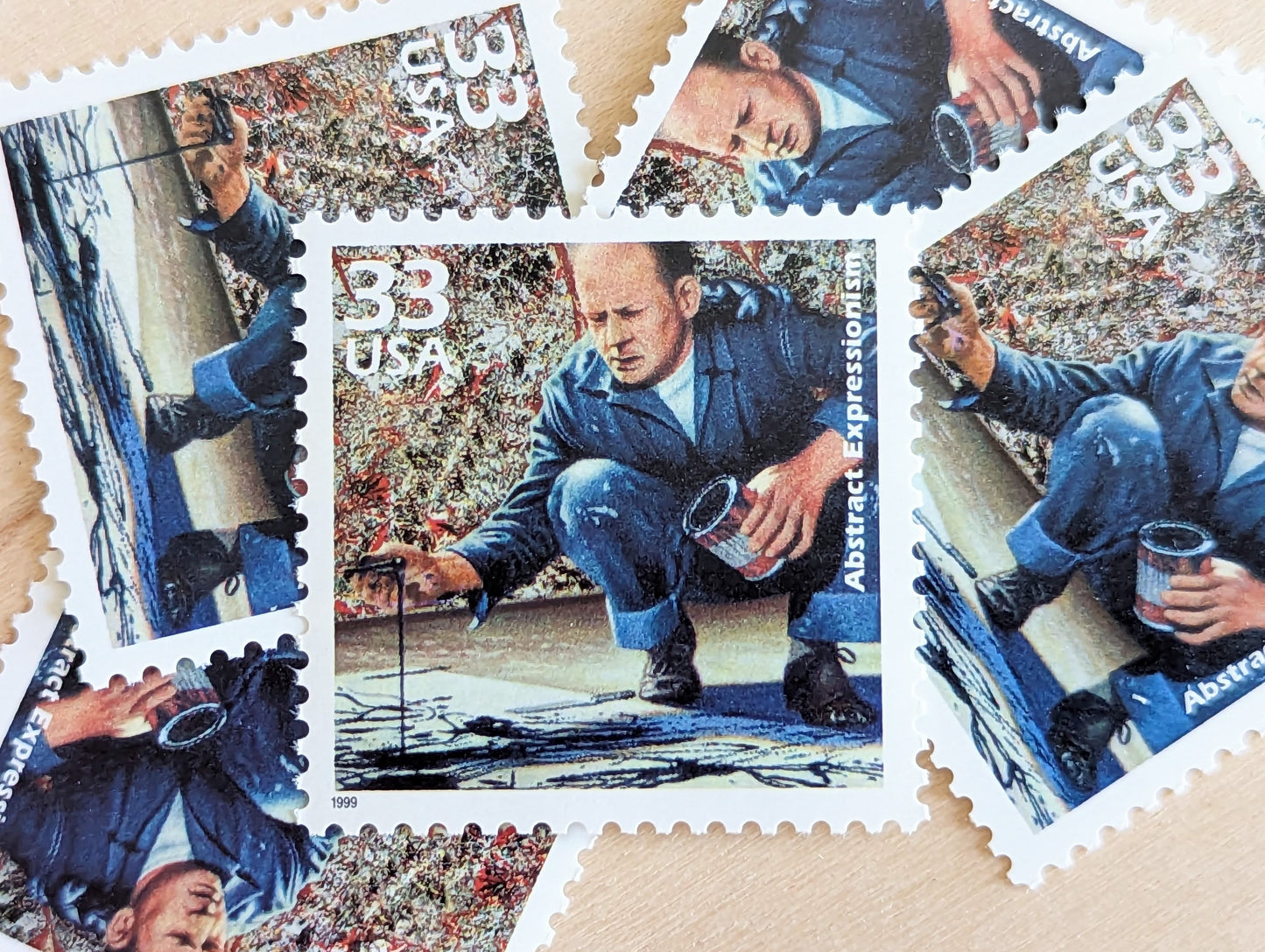 Abstract Expressionism stamps, Jackson Pollock, Set of 5, Vintage Unused USPS 33 Cent Postage Stamps, 1940s Celebrate the Century Stamps 1998, Gummed