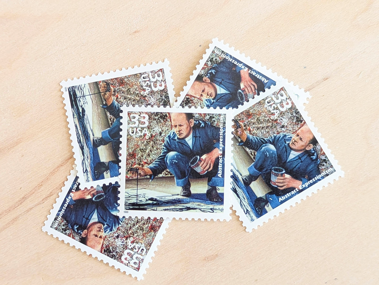 Abstract Expressionism stamps, Jackson Pollock, Set of 5, Vintage Unused USPS 33 Cent Postage Stamps, 1940s Celebrate the Century Stamps 1998, Gummed