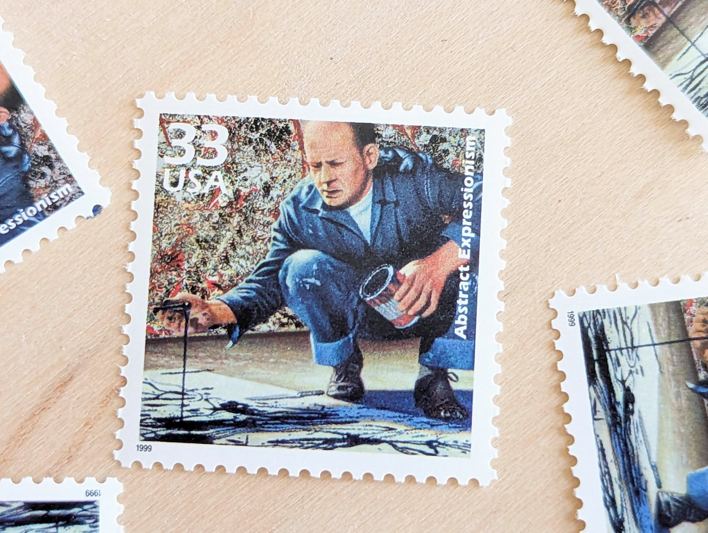 Abstract Expressionism stamps, Jackson Pollock, Set of 5, Vintage Unused USPS 33 Cent Postage Stamps, 1940s Celebrate the Century Stamps 1998, Gummed