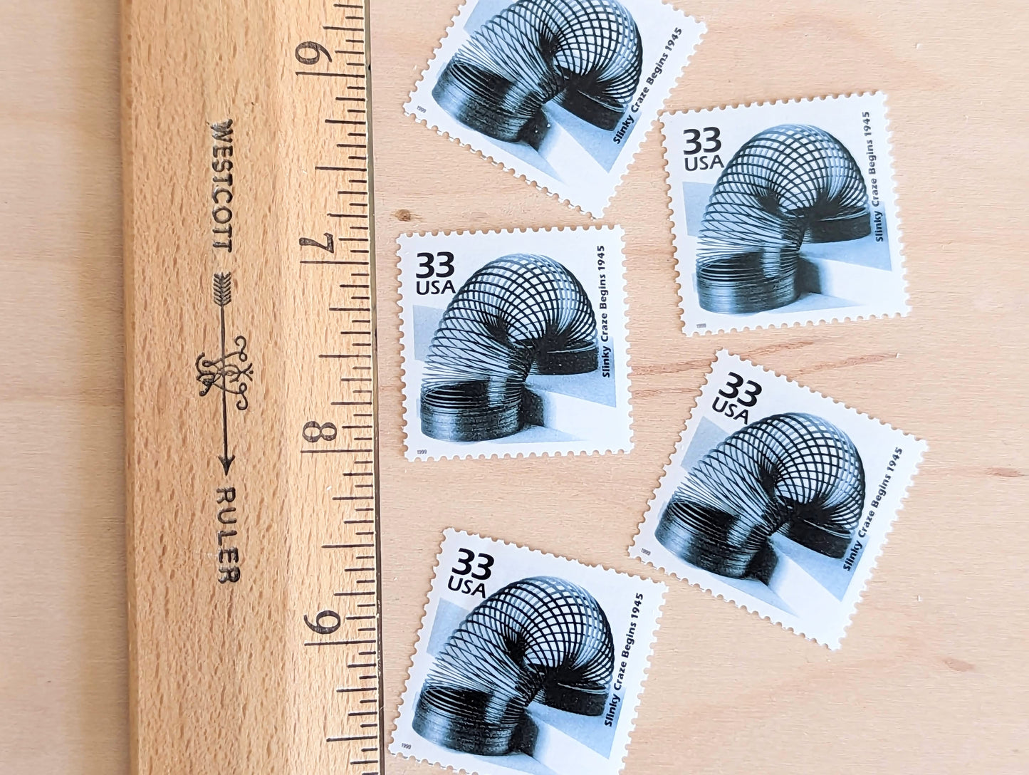 Slinky Stamps, Set of 5, Vintage Unused USPS 33 Cent Postage Stamps, 1940s Celebrate the Century Stamps 1998, Gummed