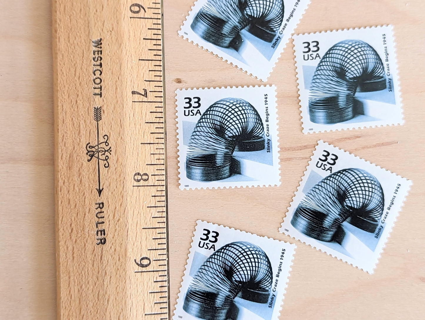 Slinky Stamps, Set of 5, Vintage Unused USPS 33 Cent Postage Stamps, 1940s Celebrate the Century Stamps 1998, Gummed