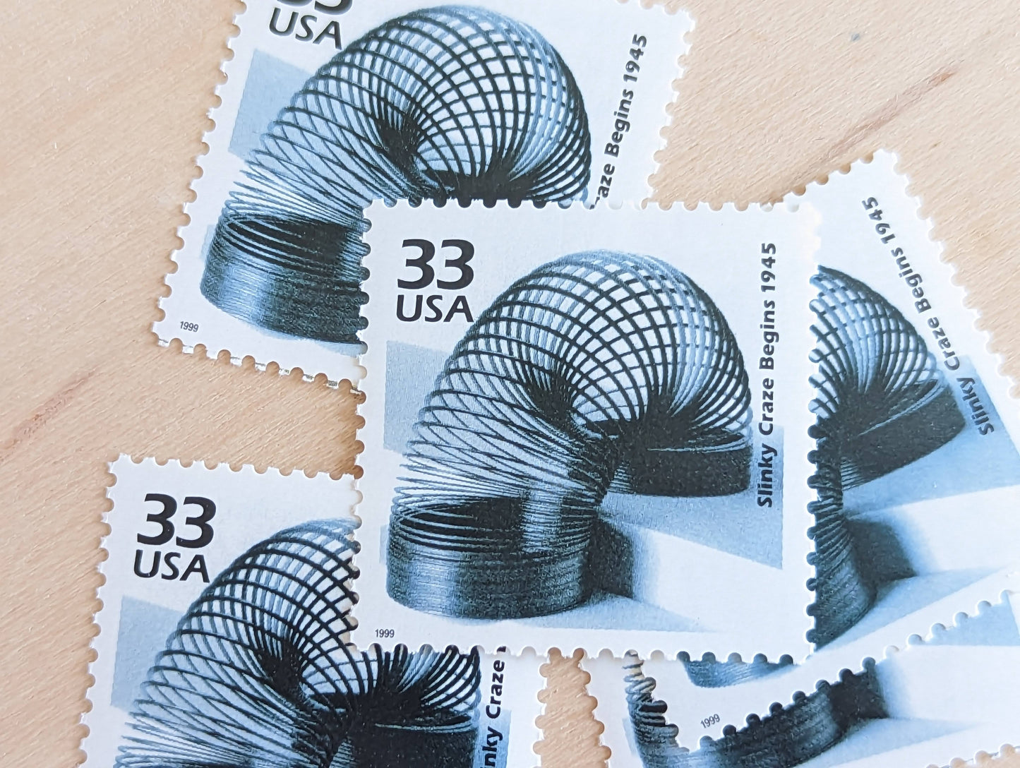 Slinky Stamps, Set of 5, Vintage Unused USPS 33 Cent Postage Stamps, 1940s Celebrate the Century Stamps 1998, Gummed