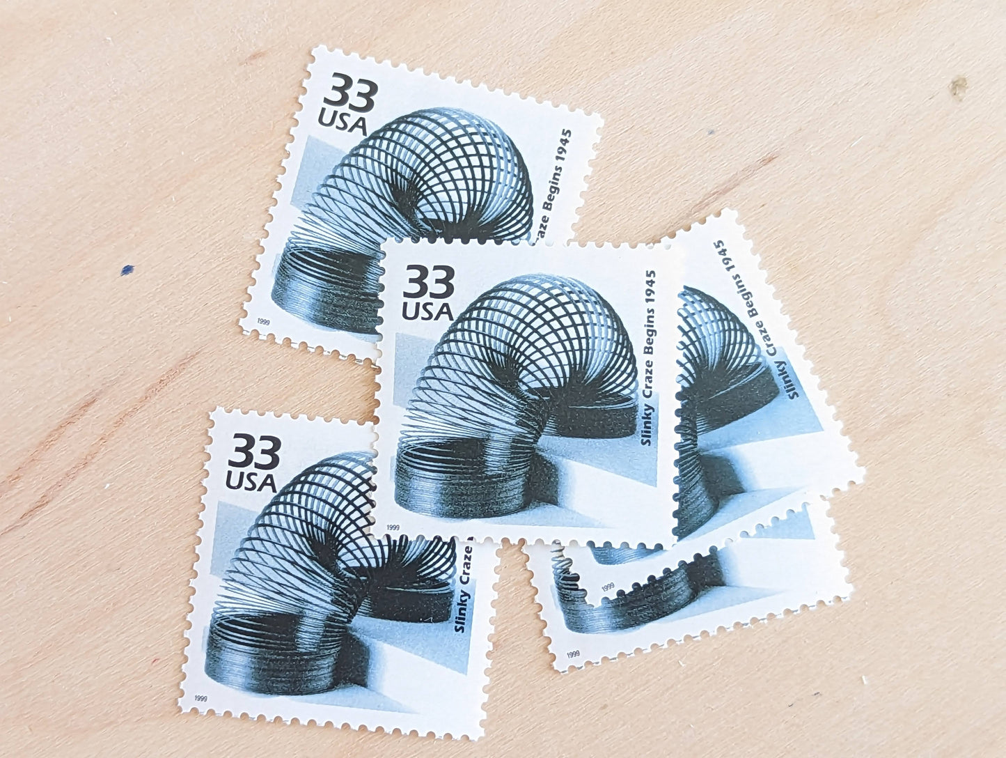 Slinky Stamps, Set of 5, Vintage Unused USPS 33 Cent Postage Stamps, 1940s Celebrate the Century Stamps 1998, Gummed