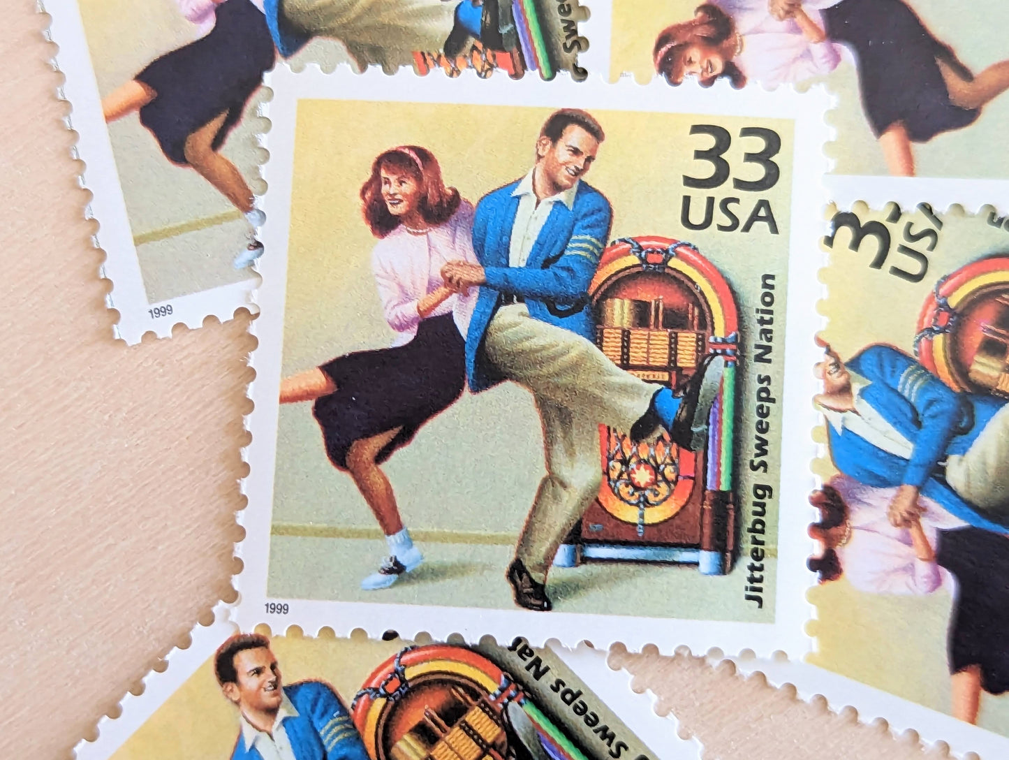 Jitterbug Stamps, Set of 5, Vintage Unused USPS 33 Cent Postage Stamps, 1940s Celebrate the Century Stamps 1998, Gummed