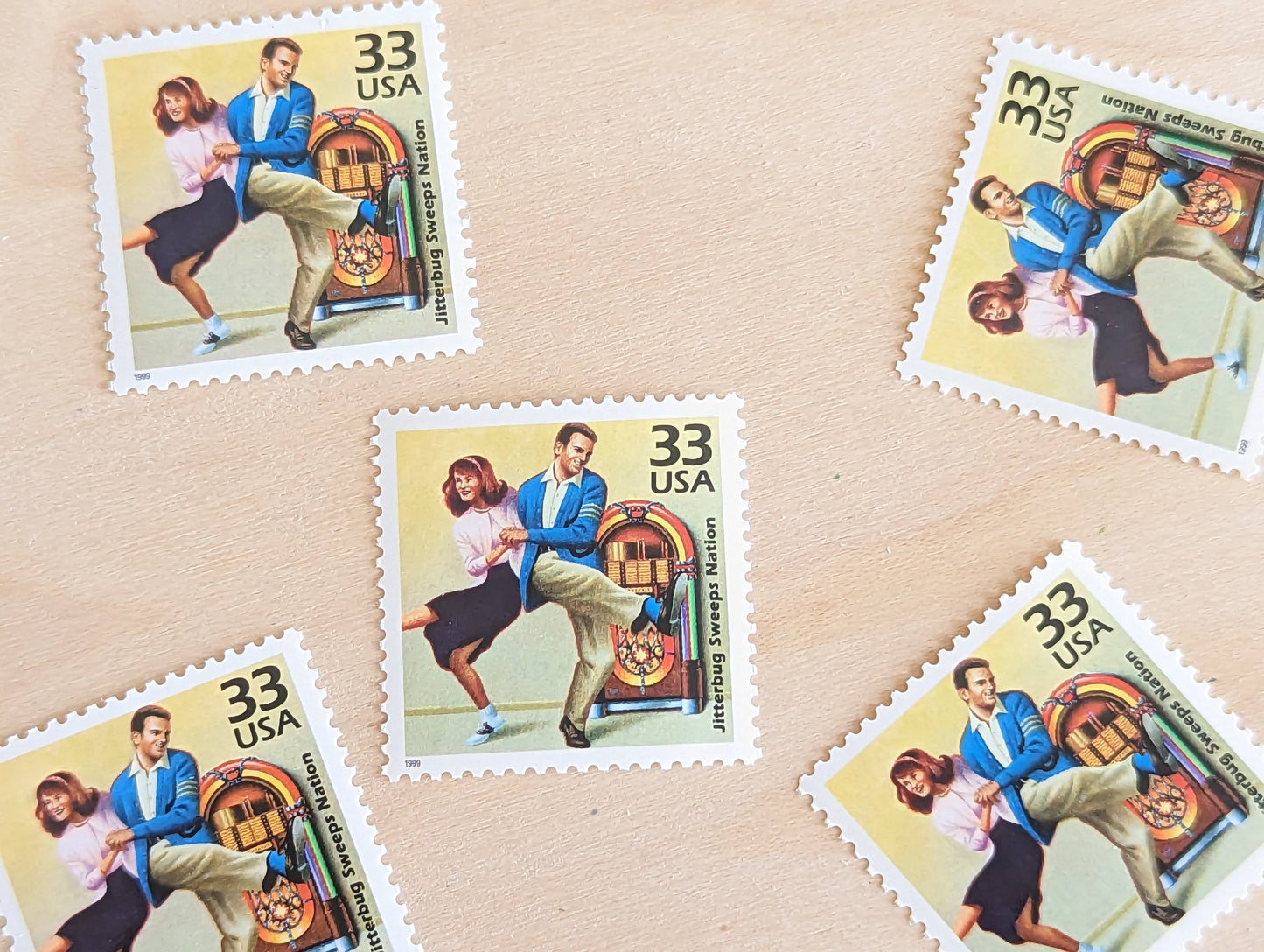 Jitterbug Stamps, Set of 5, Vintage Unused USPS 33 Cent Postage Stamps, 1940s Celebrate the Century Stamps 1998, Gummed