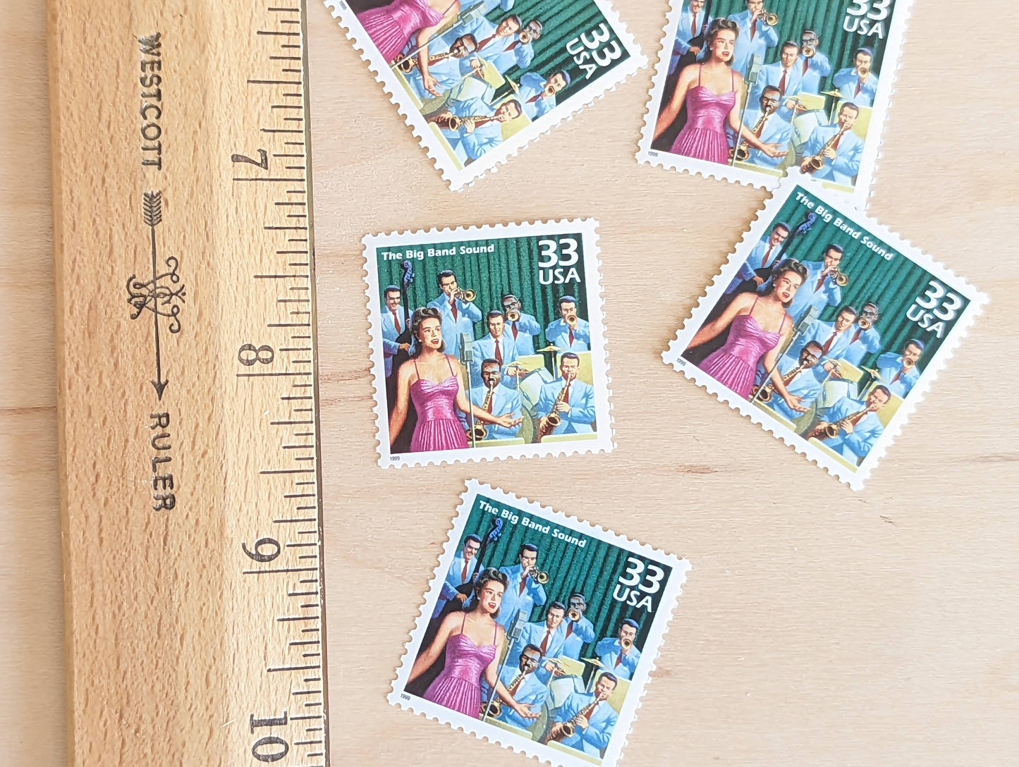 Big Band Music Stamps, Set of 5, Vintage Unused USPS 33 Cent Postage Stamps, 1940s Celebrate the Century Stamps 1998, Gummed