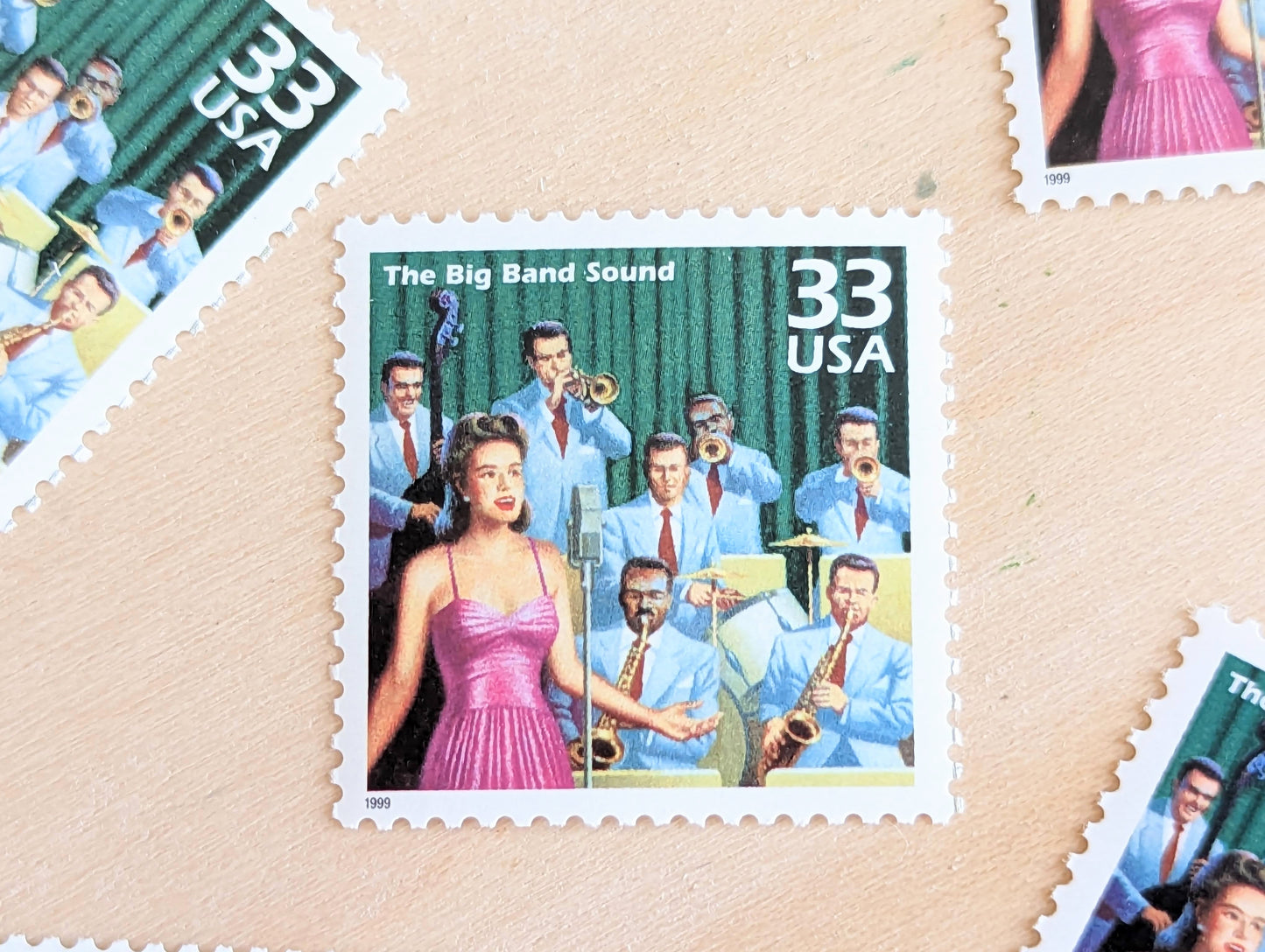 Big Band Music Stamps, Set of 5, Vintage Unused USPS 33 Cent Postage Stamps, 1940s Celebrate the Century Stamps 1998, Gummed