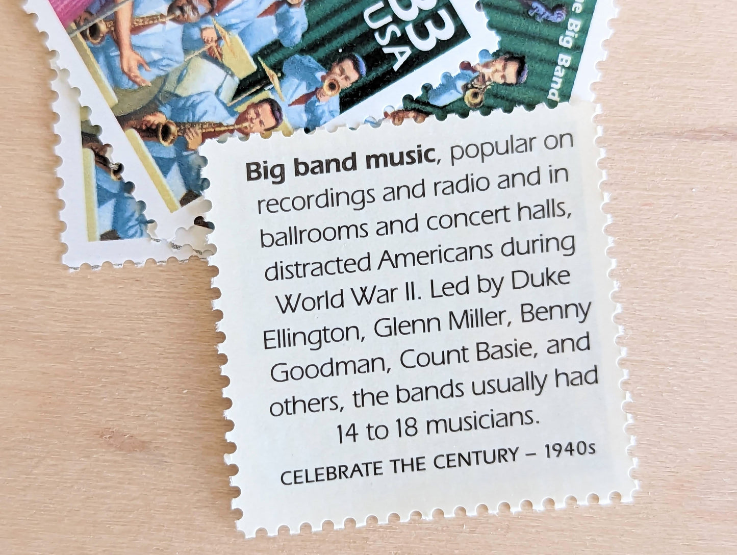 Big Band Music Stamps, Set of 5, Vintage Unused USPS 33 Cent Postage Stamps, 1940s Celebrate the Century Stamps 1998, Gummed