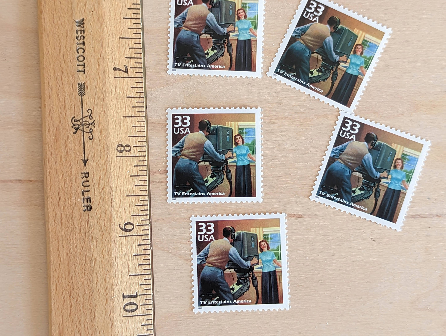 Commercial Television Stamps, Set of 5, Vintage Unused USPS 33 Cent Postage Stamps, 1940s Celebrate the Century Stamps 1998, Gummed