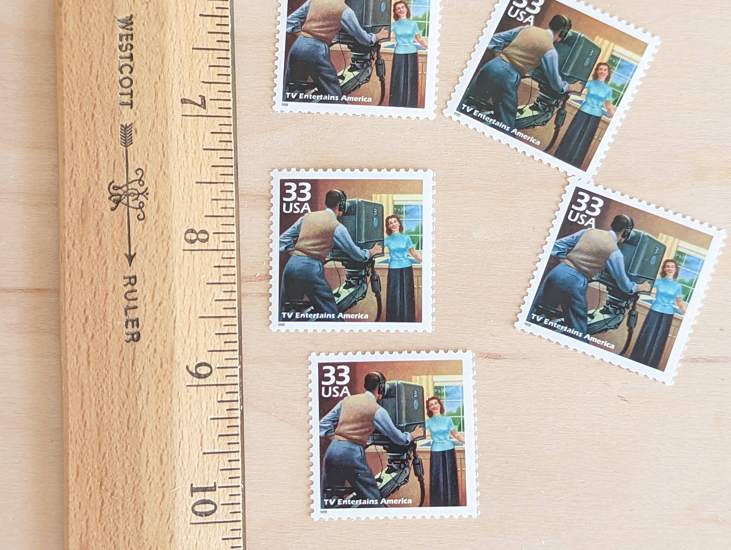 Commercial Television Stamps, Set of 5, Vintage Unused USPS 33 Cent Postage Stamps, 1940s Celebrate the Century Stamps 1998, Gummed