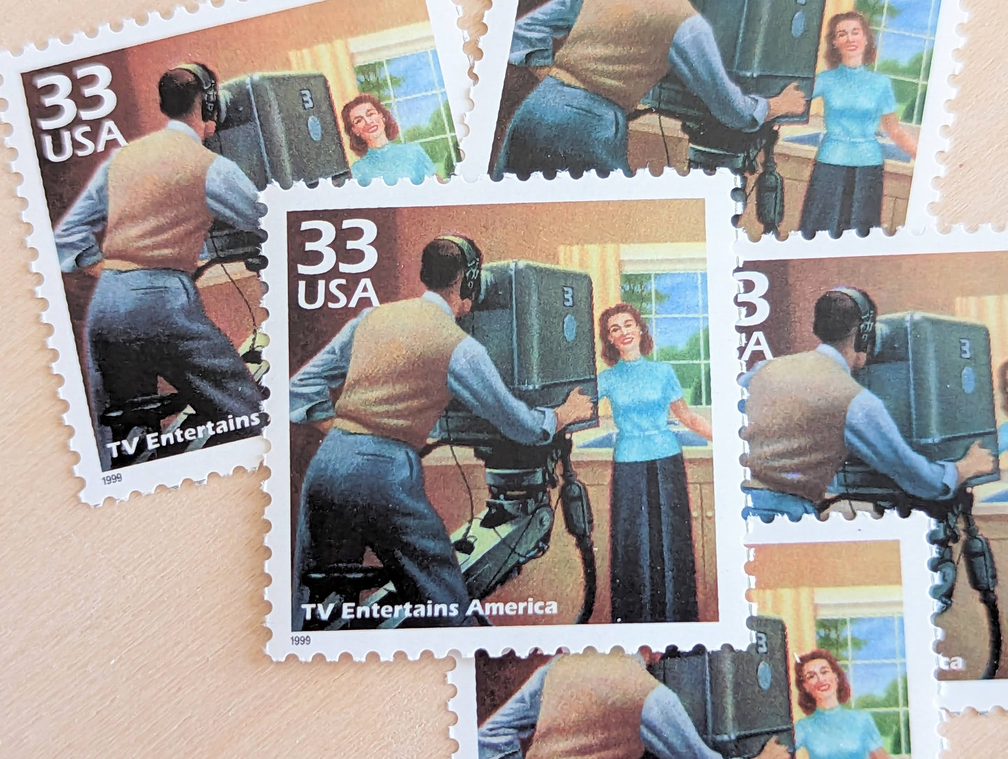 Commercial Television Stamps, Set of 5, Vintage Unused USPS 33 Cent Postage Stamps, 1940s Celebrate the Century Stamps 1998, Gummed