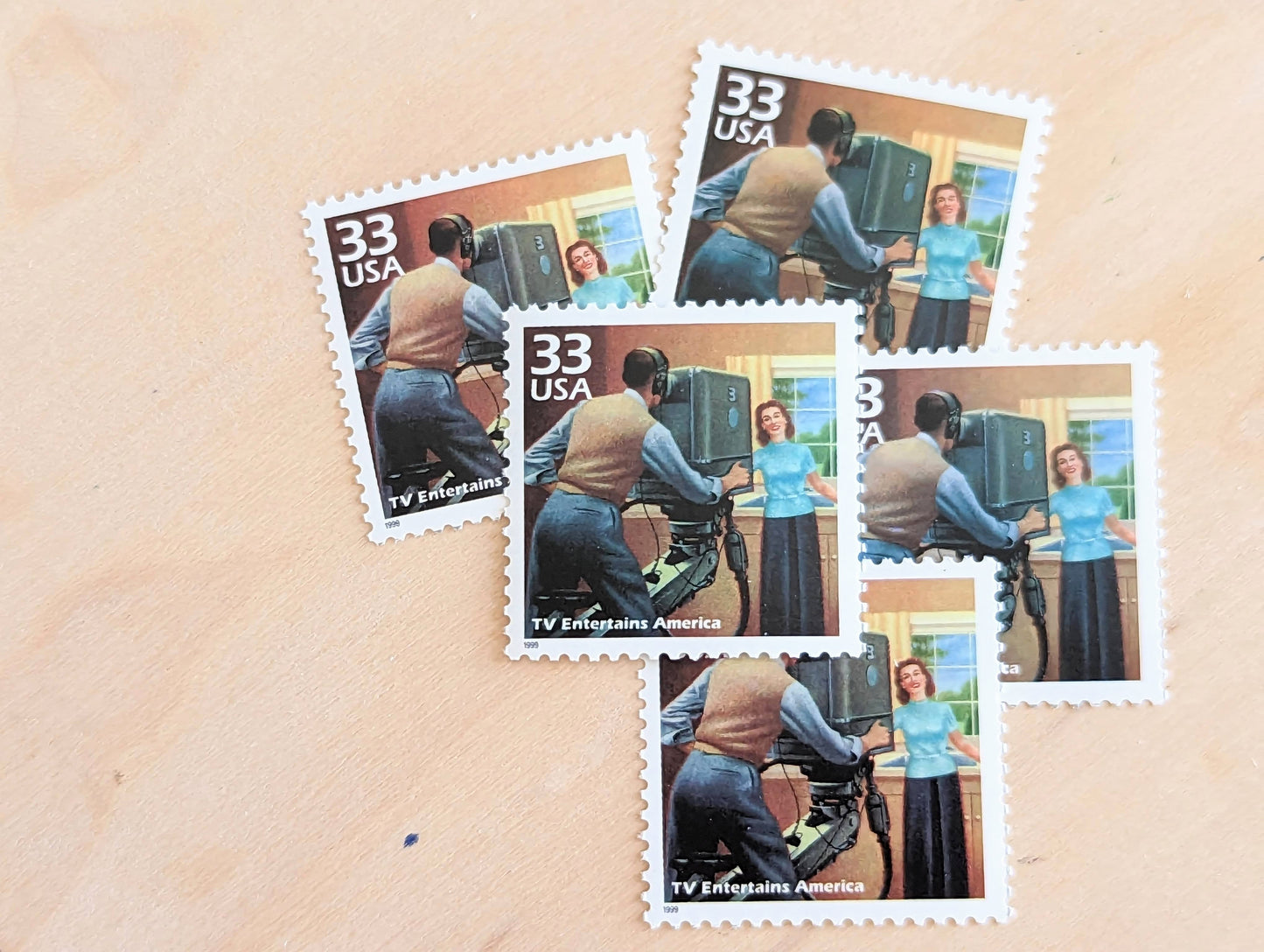 Commercial Television Stamps, Set of 5, Vintage Unused USPS 33 Cent Postage Stamps, 1940s Celebrate the Century Stamps 1998, Gummed
