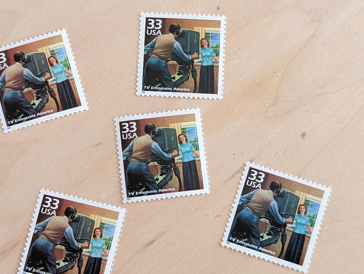 Commercial Television Stamps, Set of 5, Vintage Unused USPS 33 Cent Postage Stamps, 1940s Celebrate the Century Stamps 1998, Gummed